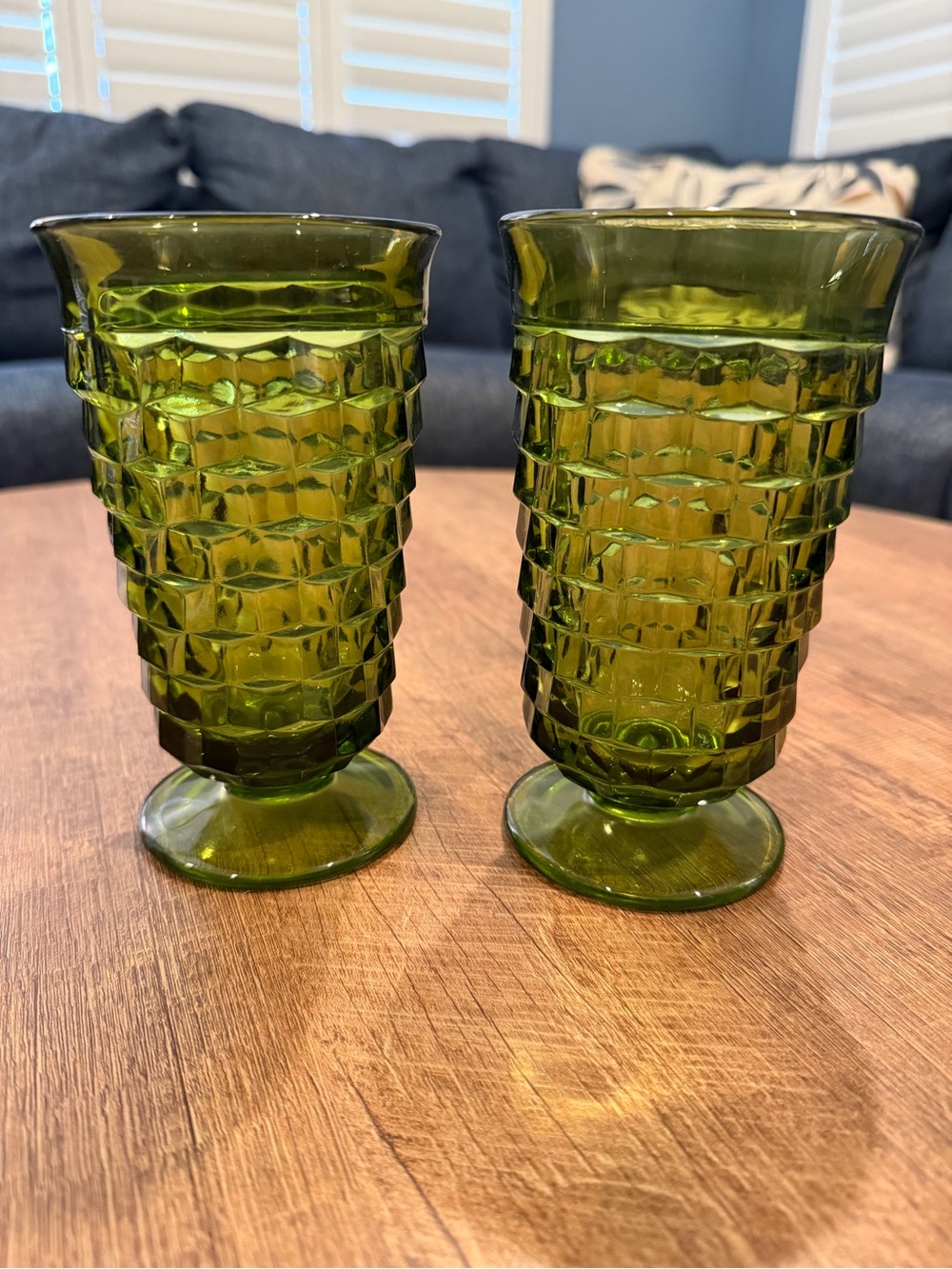 Indiana Glass Whitehall - Green Textured Glass Goblets - Set of 2